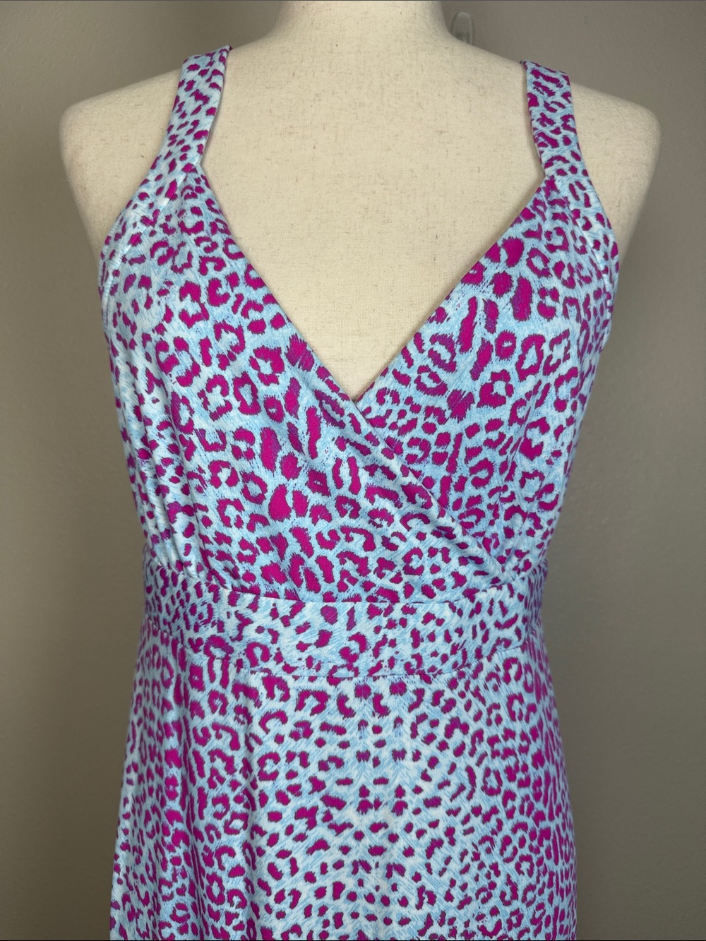 J.McLaughlin Catalina Cloth Leopard Maxi Dress M Rose Pink Blue Travel Stretch